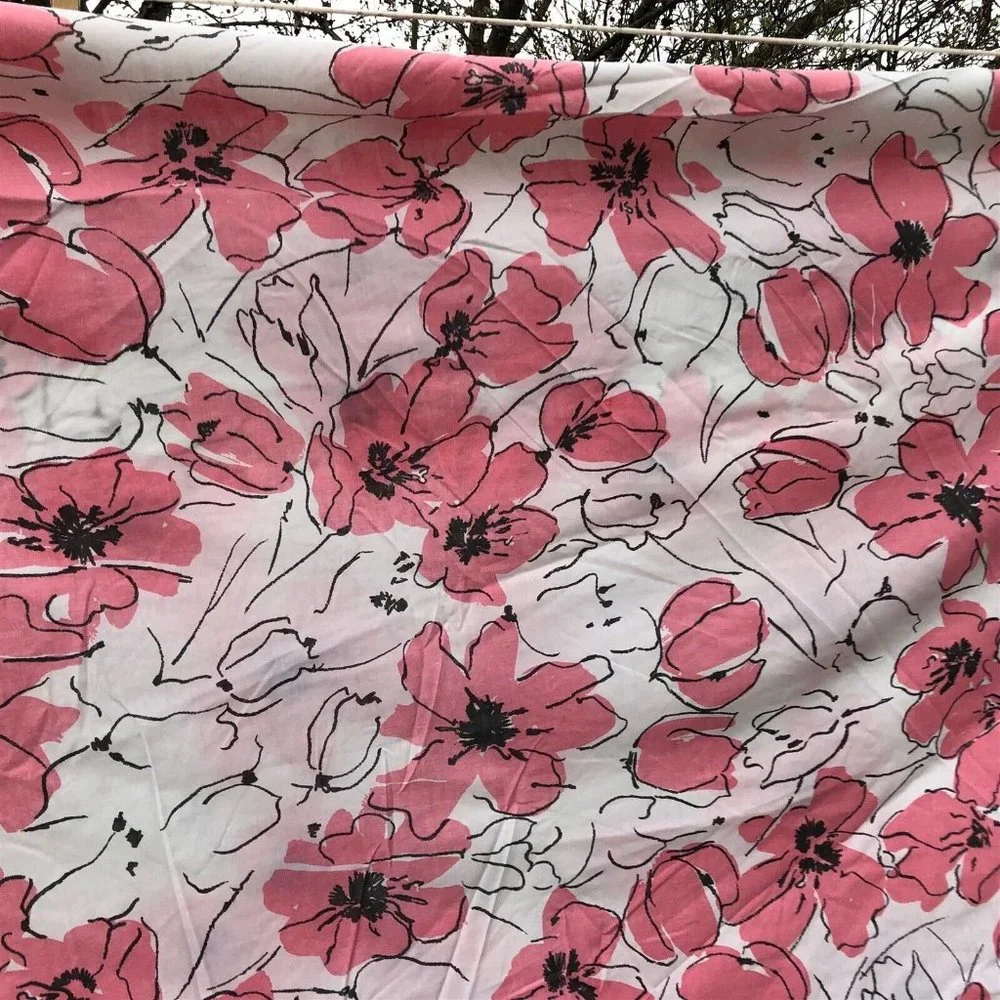 Vintage Vera Neumann Burlington Sheet Set Full Size Pink Poppy Tulips Flowers